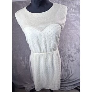 Needle & Thread Ivory Gold Mini Sheer Lined Day Dress Womens Large